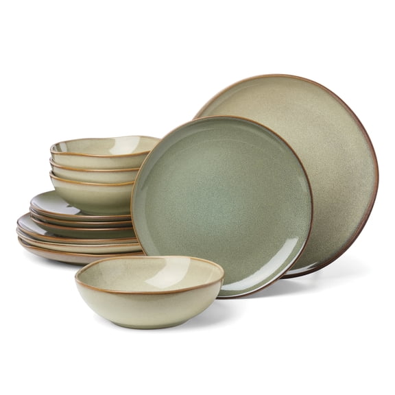 Oneida Organic Shades Sage Green 12-Piece Green Stoneware Tableware Set (Service for 4)