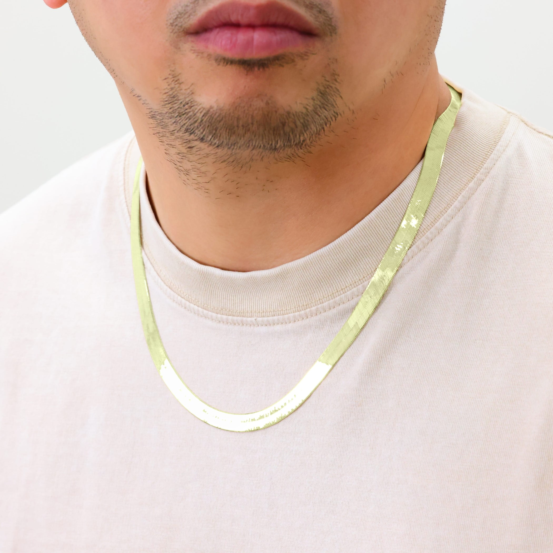 Nuragold 10k Real Yellow Gold Solid Herringbone Flexible 8mm Chain Necklace (16"-24") Italian Jewelry for Men & Women