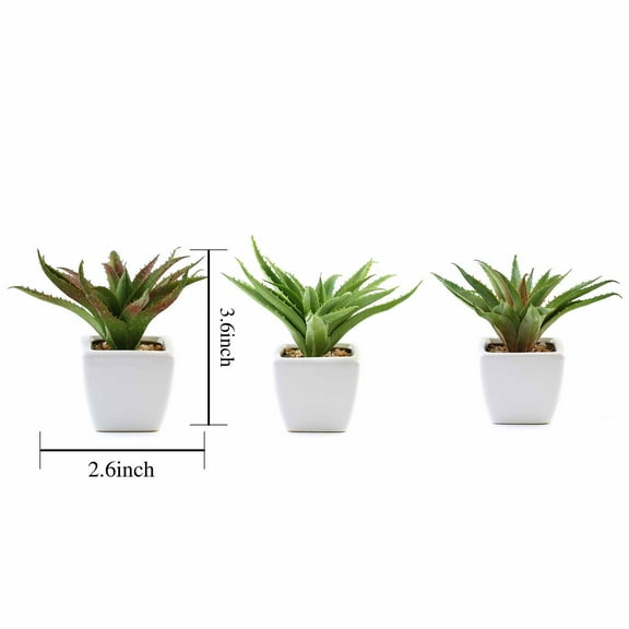 BalsaCircle 3 Green Assorted 5" Artificial Faux Cute Realistic Succulent Plants White Pots