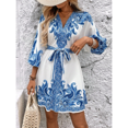 thumbnail image 5 of EASYBRA Women Floral Print V Neck Midi Dress Three Quarter Sleeve Elegant Casual A Line Summer Dress, 5 of 7