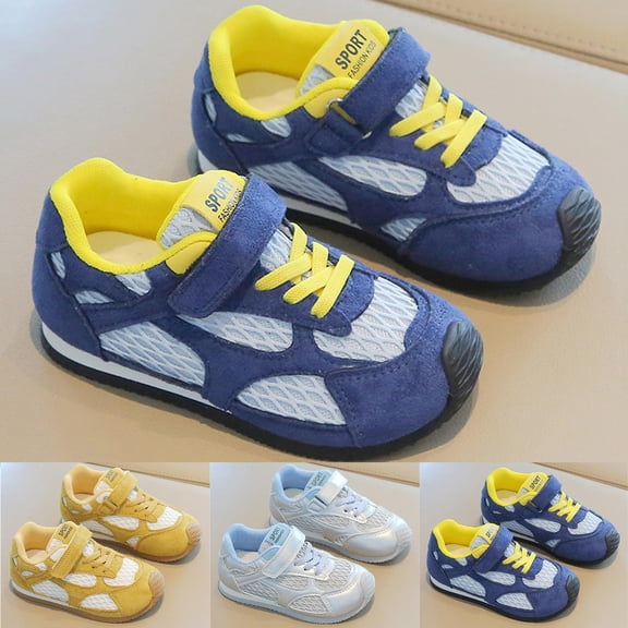 THDHVS Toddler Sneakers,Shoes for Boys,Boys' Flat Sole Sneakers with Mesh Upper and Adjustable Strap Flexible Outdoor Shoes for Active Play and Daily Wear Yellow 7.5-8 Years