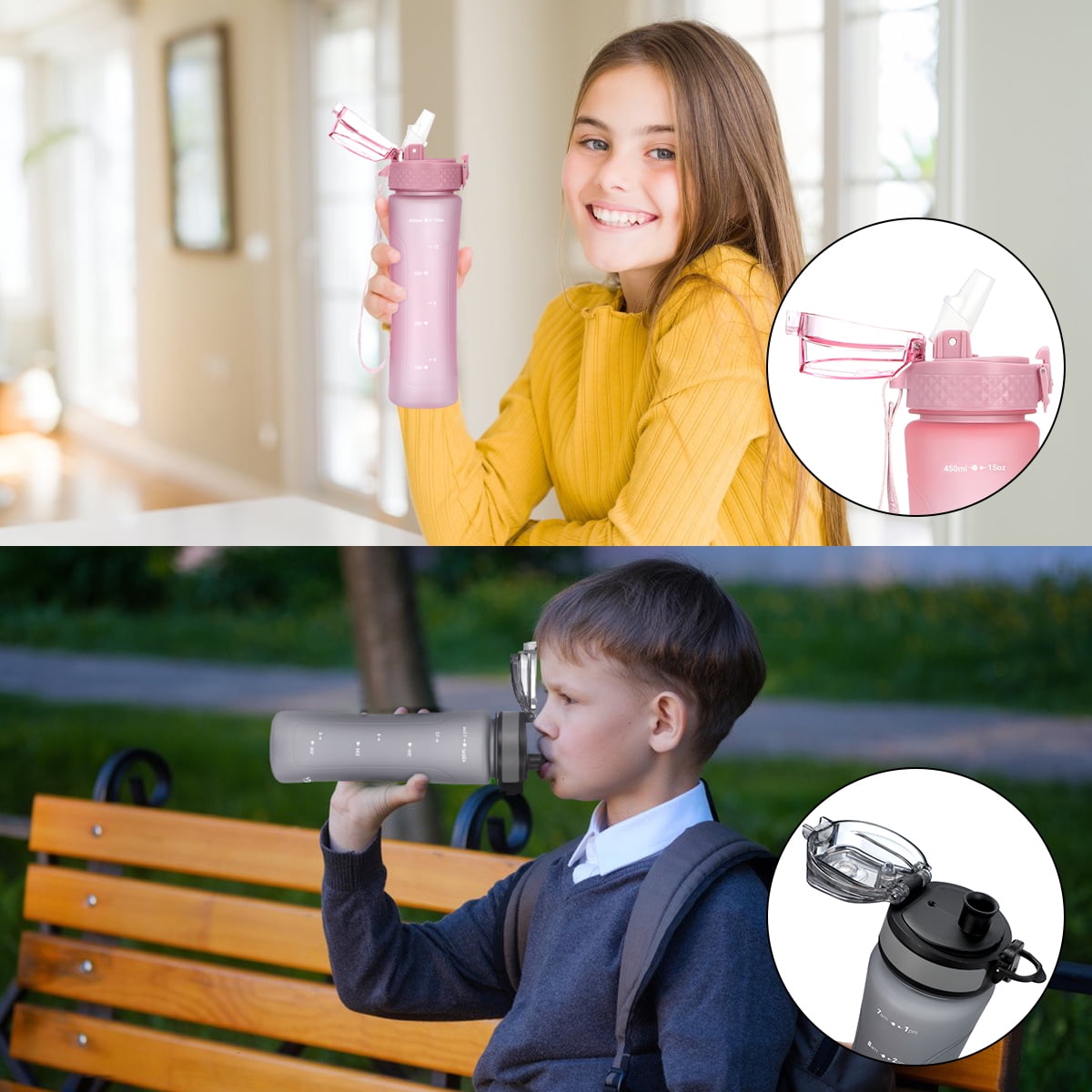 OLDLEY Kids Water Bottle for School, 17 oz (Straw Lid) BPA-Free