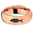 thumbnail image 2 of Tungsten Fish Shape Typography Band Ring 7mm Men Women Comfort Fit 18k Rose Gold Dome Polished, 2 of 4