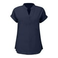 thumbnail image 5 of RUTAYY Women's Shirts Solid Coloe Loose Fit Pleated V-Neck Short Sleeve Soft and Skin-Friendly Blouse Stylish Classic Tops, 5 of 5