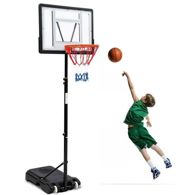 Basketball Hoop Outdoor 5.2-7ft Adjustable for Kids&Youth w/Wheels, Portable Basketball Hoop Goal System in Backyard/Driveway/Indoor, 33in Shatterproof Backboard & High Intensity Base