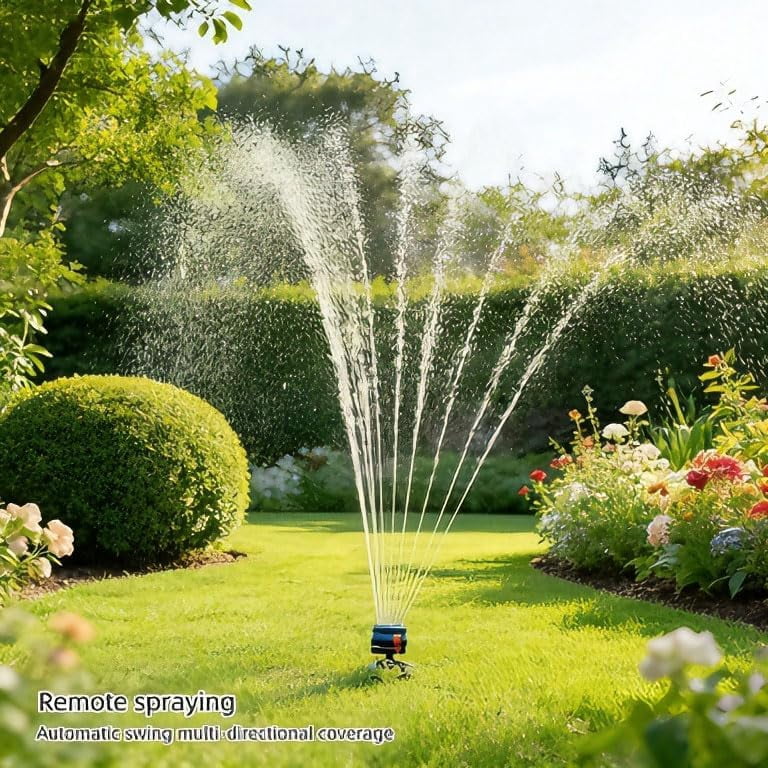 Garden Lawn Sprinkler,Upgraded Adjustable Oscillating Sprinkler,16 Mini Turbine,4 Spray Modes,Wide Area Coverage,Heavy-Duty Triangular Bracket Compatible for Vegetable Plots Flower Beds Yard Watering