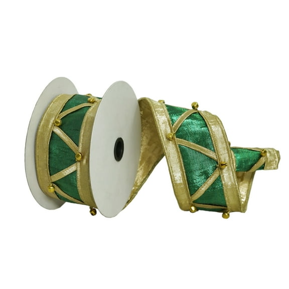 Vickerman 2.5" x 5 Yards Green-Gold Nut Cracker Wired Edge Christmas Ribbon.