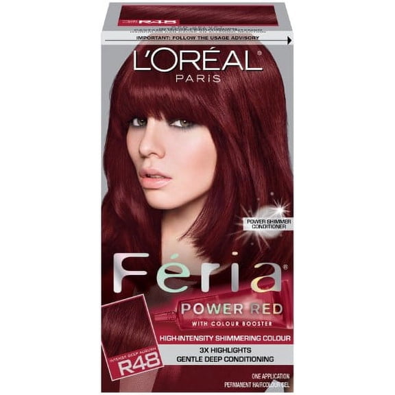 L'Oreal Paris Feria Multi-Faceted Shimmering Permanent Hair Color, R48 Red Velvet (Intense Deep Auburn), 1 Kit (Pack of 3)