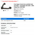 thumbnail image 2 of Front Upper Control Arm and Ball Joint Assembly - Compatible with 2003 - 2006 Dodge Ram 3500 RWD 2004 2005, 2 of 2