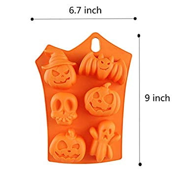 Feelava Halloween Silicone Cake Mold,6 Hole Bat Pumpkin Face Skull Ghost Silicone Chocolate Sugar Craft Baking Mold for Sweets Dessert Candle Making for Halloween Party 