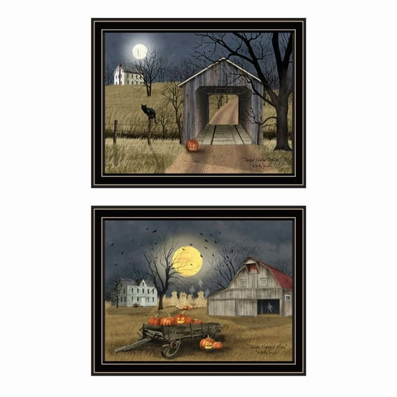 2-Piece Halloween Country Vignette Wall Art (Black Framed – USA-Made, Fade-Resistant, Ready-to-Hang for Living Room/Bedroom)