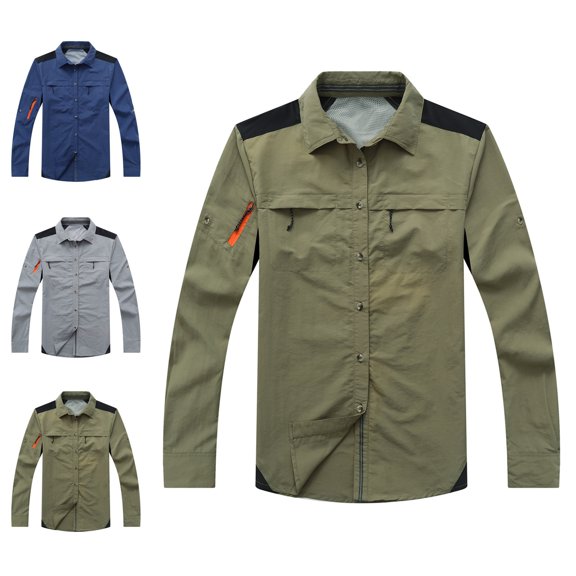 Zysthvn Outdoor Mens Fall Jackets Lightweight Winter Cargo Casual Mens Outerwear Long Sleeve Quick Dry Lapel Solid with Pockets