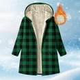 thumbnail image 2 of Plaid Hooded Jackets for Womens Sherpa Fleece Lined Long Jacket Winter Plush Thermal Long Sleeve Zipper Active Coats, 2 of 7