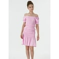 thumbnail image 5 of 2Bunnies Girls' 8Y-10Y Tween Teen Smocked Ruffle Party Dance Mini Dress On and Off Shoulder Puff Sleeve, 5 of 5