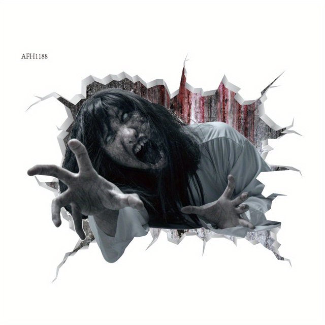 1pc, 3D Horror Devil Woman Wall Sticker - Scary and Eye-Catching Halloween Decoration