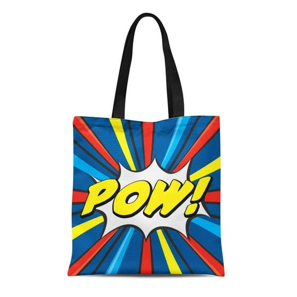 POGLIP Canvas Tote Bag Hero Pow Pop Super Comic Book Explosion Word Punch Durable Reusable Shopping Shoulder Grocery Bag