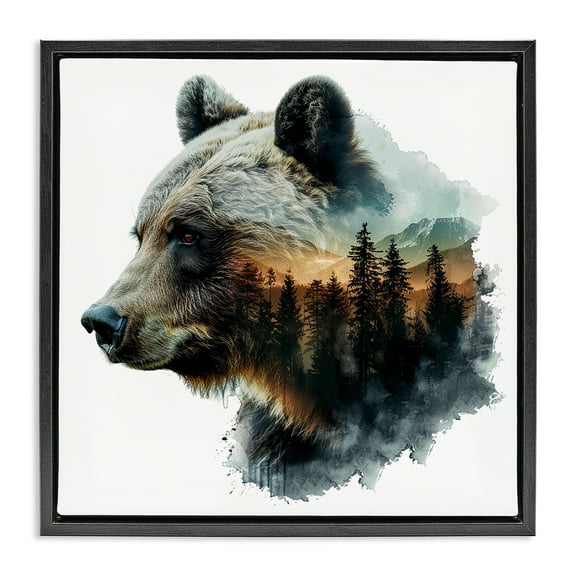Stupell Industries Bear Woodland Silhouette Animals Painting Black Floater Framed Canvas Art Print Wall Art, 18 x 18