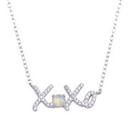White Simulated Opal Clear Cubic Zirconia XOXO Pendant Necklace Sterling Silver