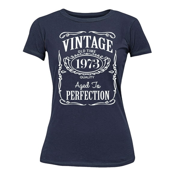 50th Birthday VINTAGE 1973 Women's T-shirt, S, Navy
