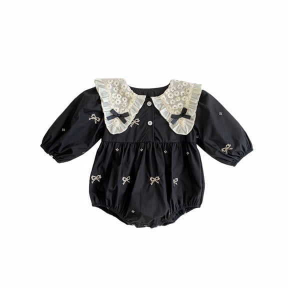 NOKIO Baby Adorable Long Sleeve Romper Korean Style Cute 3 To 15 Months Baby Girl Jumpsuit For Baby Girls Children Large Lapel Embroidery Baby Unisex Long Sleeve Jumpsuit