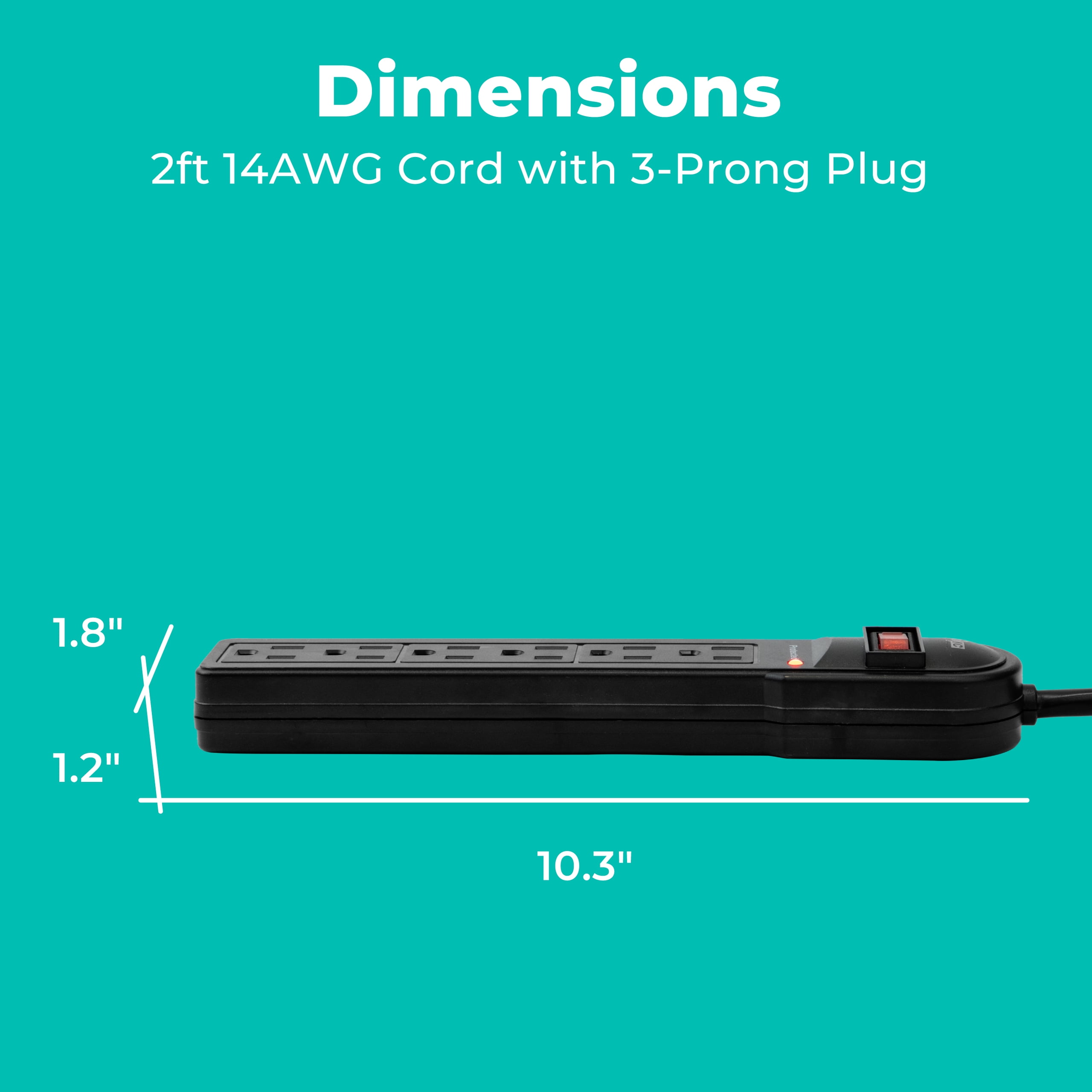 KMC Surge Protector Power Strip, 6-Outlet, 10-Pack, 2-Foot Cord, 735 Joules, Black