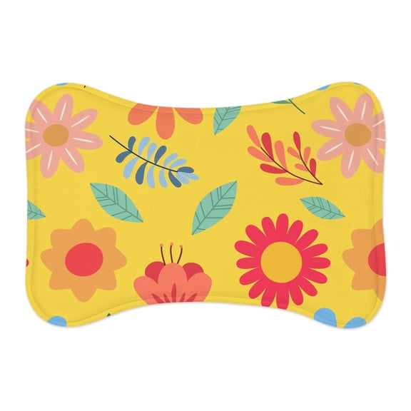 Spring Floral Yellow Pet Feeding Mat - Non-Slip Cat Dog Feeding Pad