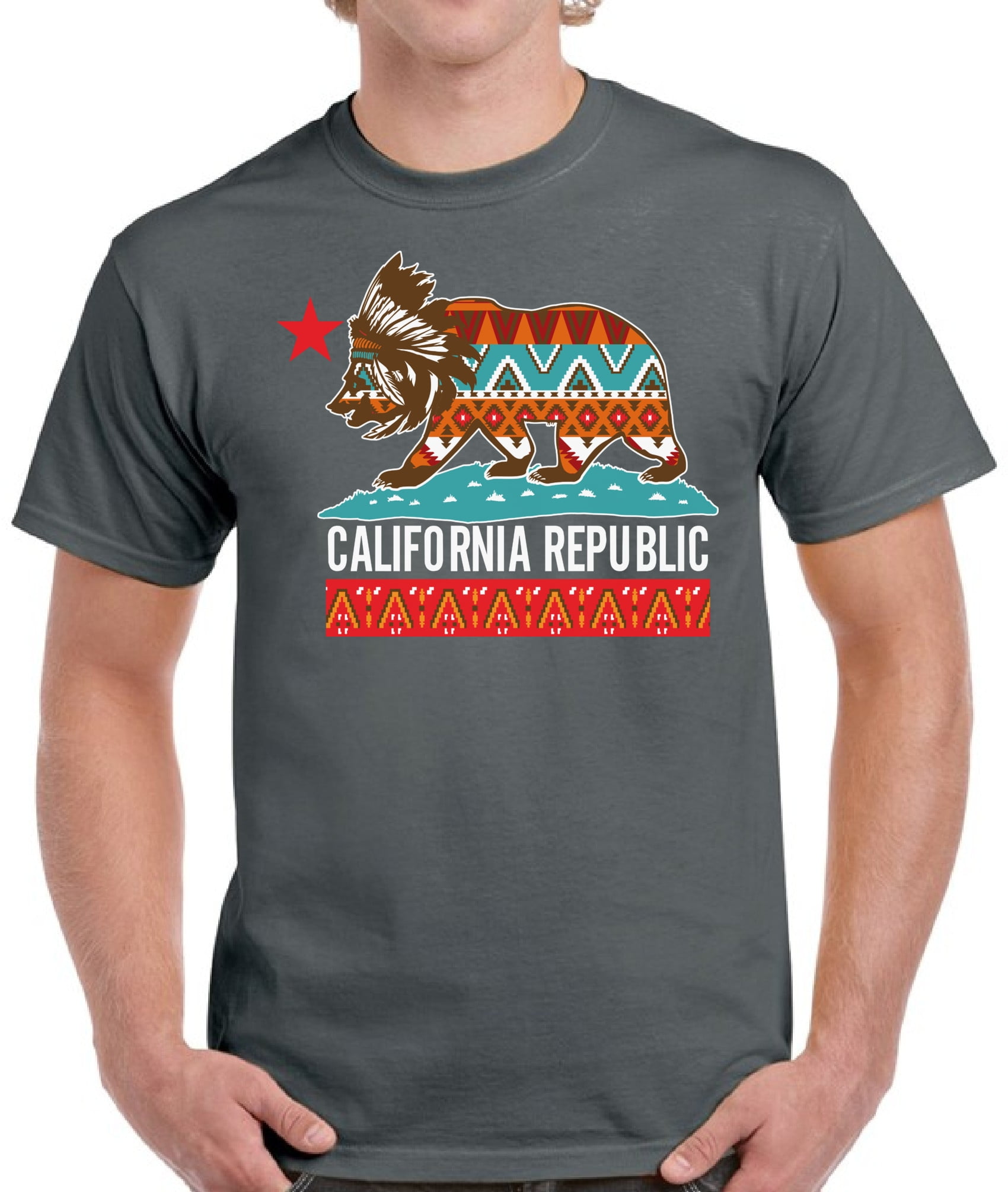 California Tribal Bear T-Shirt for Men - S M L XL 2XL 3XL 4XL 5XL USA State Graphic Tee - Funny Cali Gift for Men - Walmart.com