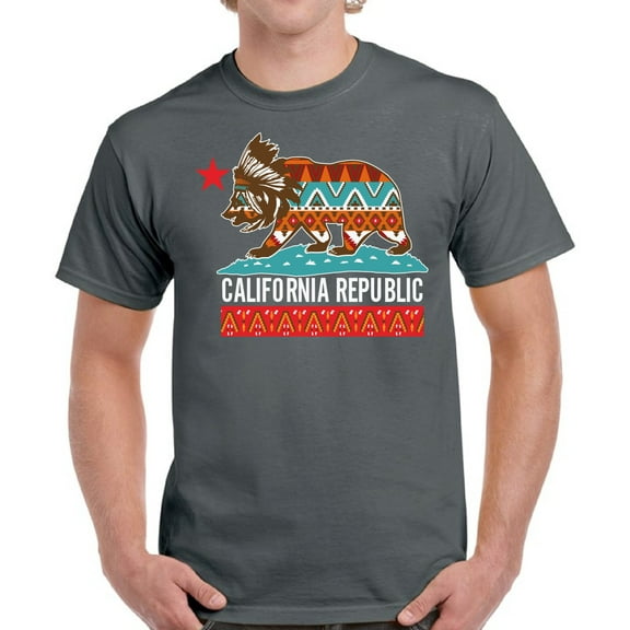 California Tribal Bear T-Shirt for Men - S M L XL 2XL 3XL 4XL 5XL USA State Graphic Tee - California Clothes Collection Funny Cali Gift for Men