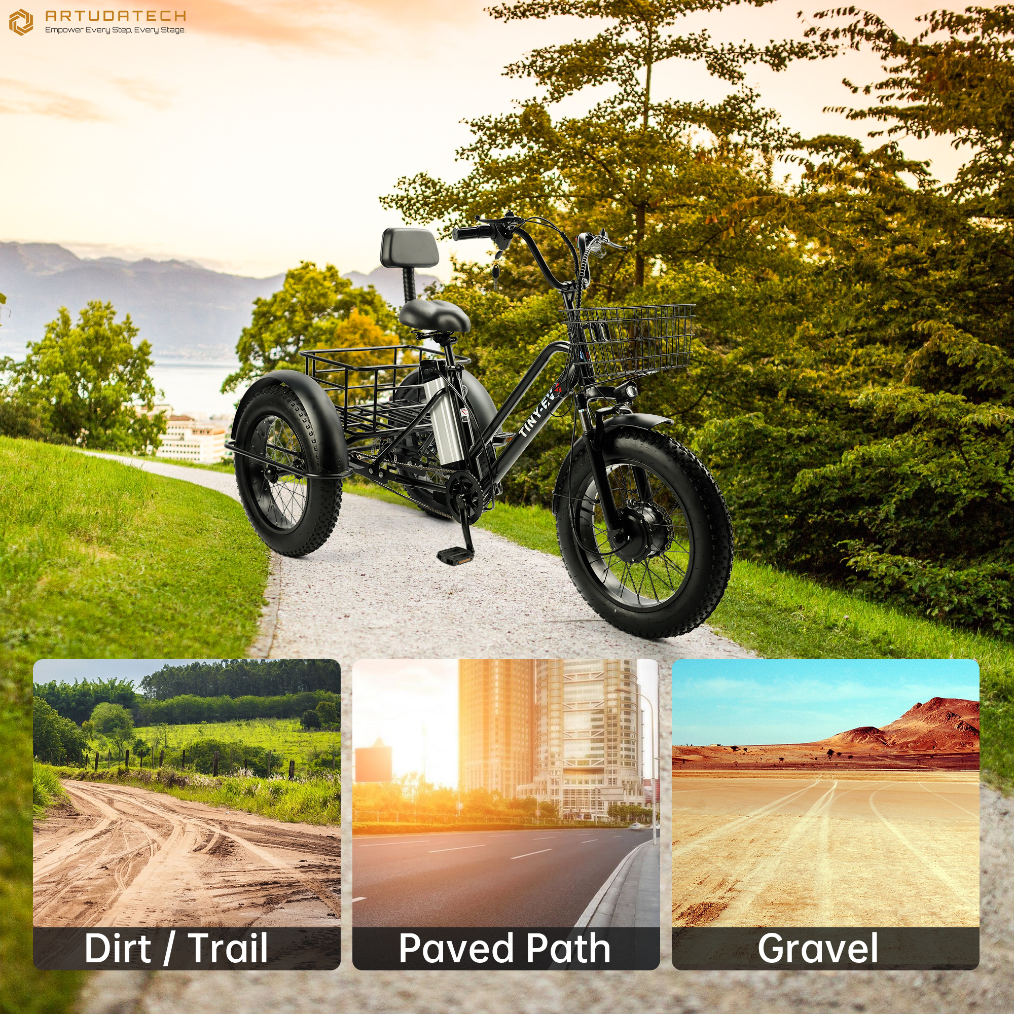 ARTUDATECH Electric Trike for Adults, 500W Motor, 3 Wheel Electric Bike with 25-mile Long Range, Dual Disc Brake, Fat Tire e trike with 48V 13Ah Battery
