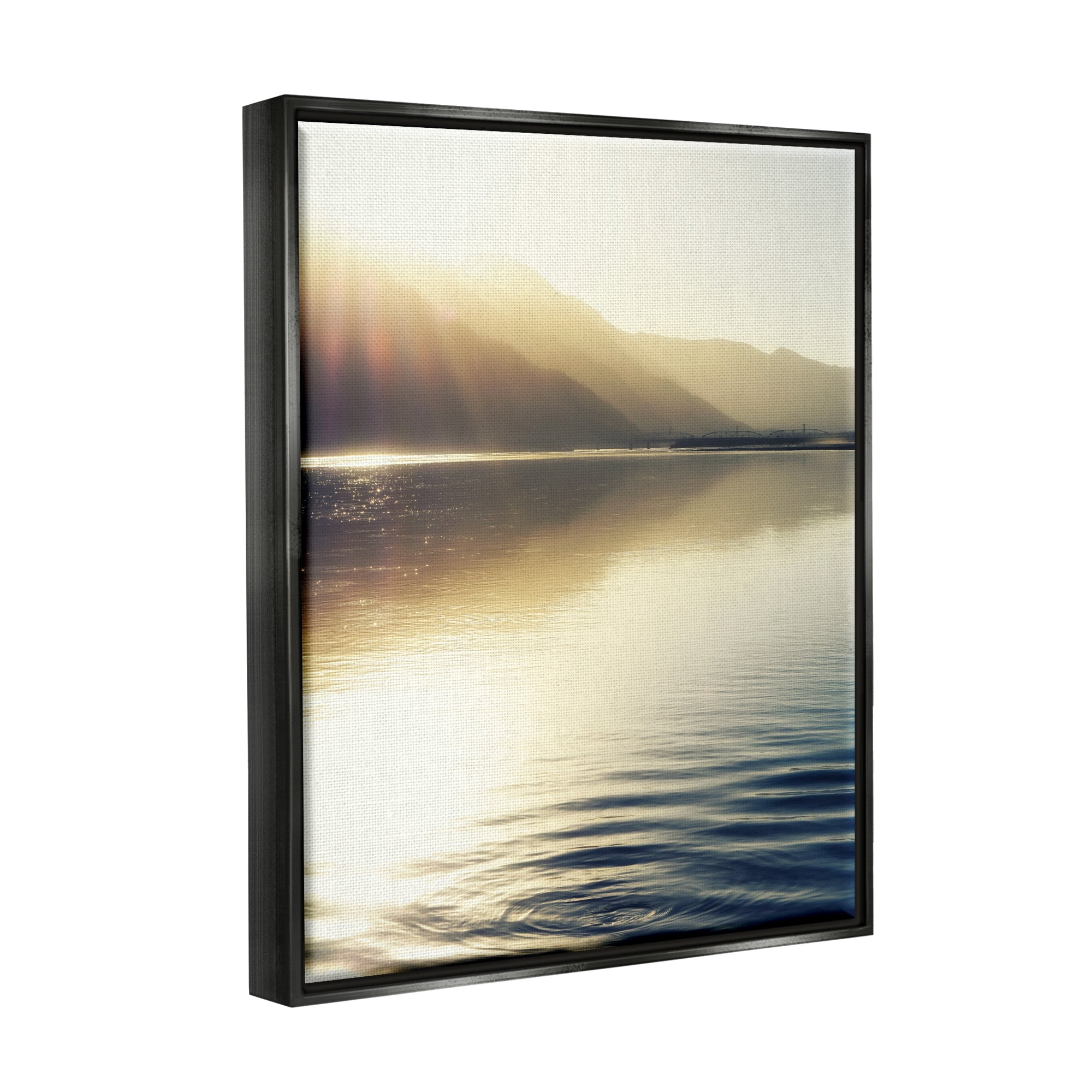 Stupell Industries Quiet Mountain Lake Water Ripples Sunrise Rays Photograph Jet Black Floating Framed Canvas Print Wall Art, Design by Savanah Plank