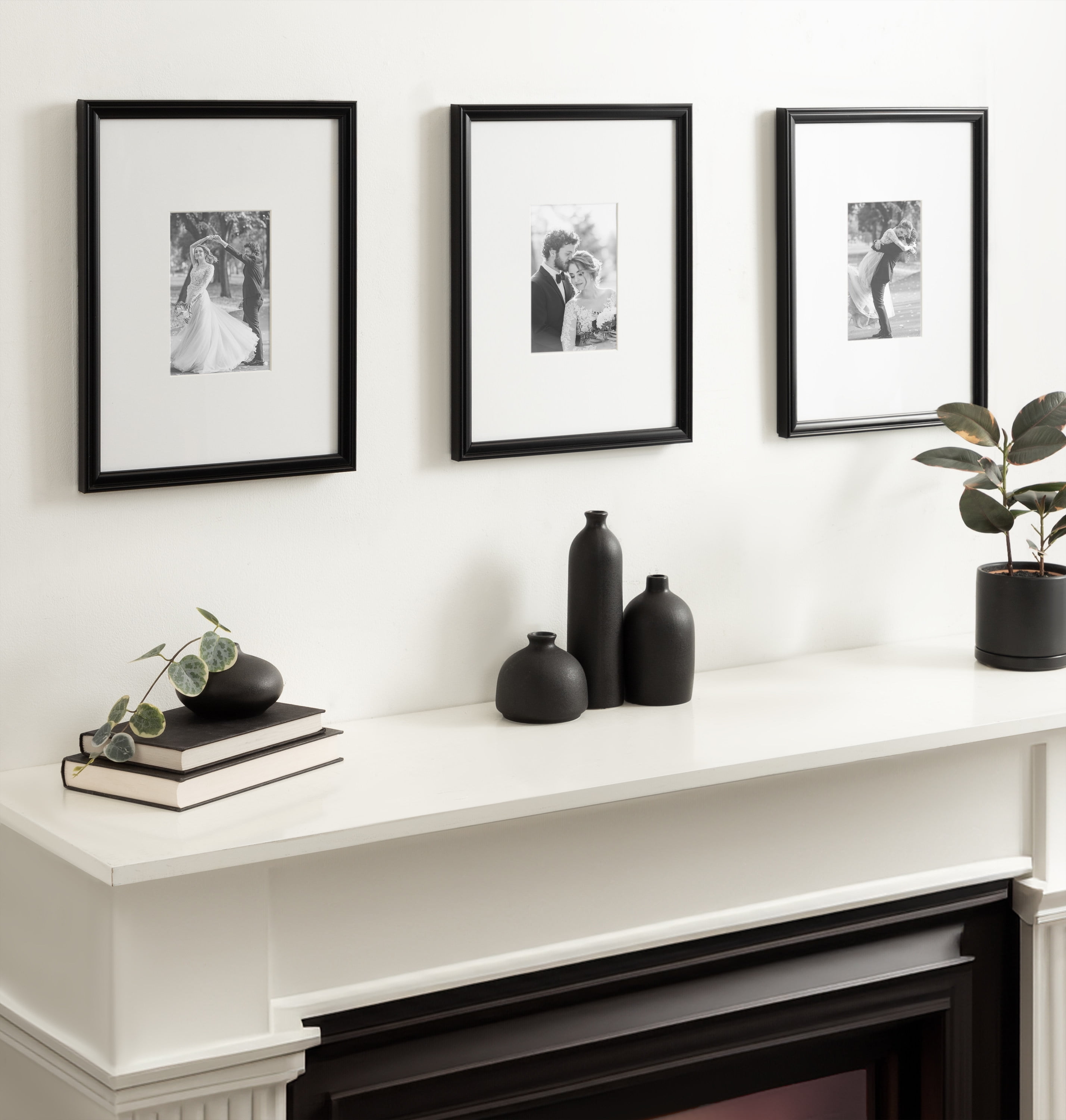 Kate and Laurel Adlynn Rectangle Picture Frame Set of 3, 11 x 14 matted to 5 x 7, Black, Modern Three-Piece Frame Set for Gallery Wall Frame Set in Living Room Wall Decor