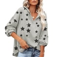 thumbnail image 2 of Mujer Impreso Cordón Jersey Caída Hombro Manga Larga Bolsillo Cremallera Casual Sudaderas Gris L, 2 of 6