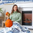 thumbnail image 4 of Fall Pumpkins Throw Blanket, Chinoiserie Blue and White Autumn Blanket Blue Birds Flowers Throw Pumpkins Soft Warm Fall Blanket for Living Room Couch Bed Chair or Dorm, 50"x60", 4 of 6
