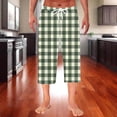 thumbnail image 2 of RYDCOT Men’s Cotton Lounge Pajama Capris Pants – 100% Woven Soft Plaid Sleepwear with Pockets, Long Short Lengths Green, 2 of 7