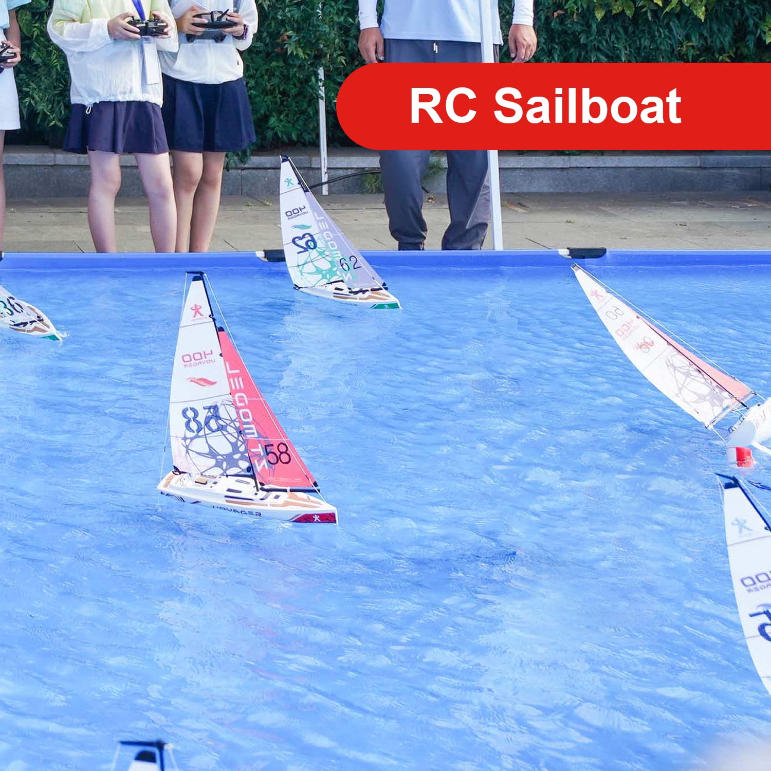 PLAYSTEAM Voyager 400 2.4GHz RC Sailboat, Wind-Powered Remote Control Model Boat, STEM Educational Water Toy with Adjustable Sail & Rudder for Pool & Lake, Red
