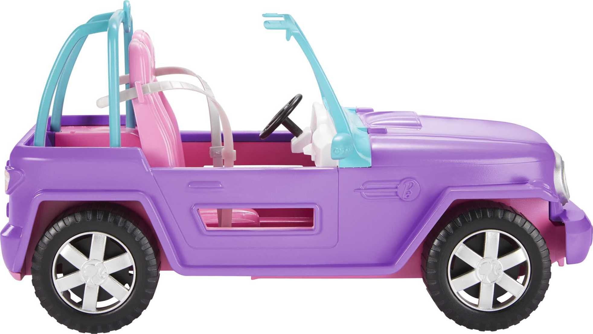Barbie Off-Road Vehicle, Purple Toy Car with 2 Pink Seats and Rolling Wheels