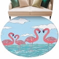 thumbnail image 2 of Summer Cute Flamingo Large Round Rug 8 FT, Non Slip Living Room Area Carpet, Cartoon Animal Cloud Blue Sky Washable Soft Circle Rug Non-Shedding Floor Carpet for Bedroom Office Dining Room, 2 of 9