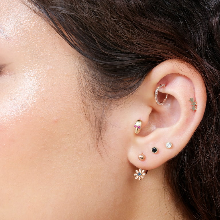 14K Solid Yellow Gold Ruby Skull Cartilage Stud Earrings - Helix Tragus Ear  Piercings - Internally Threaded Flat Back Labret - EarPunk Biker Skull  Earrings - Jewelry For Men Women 