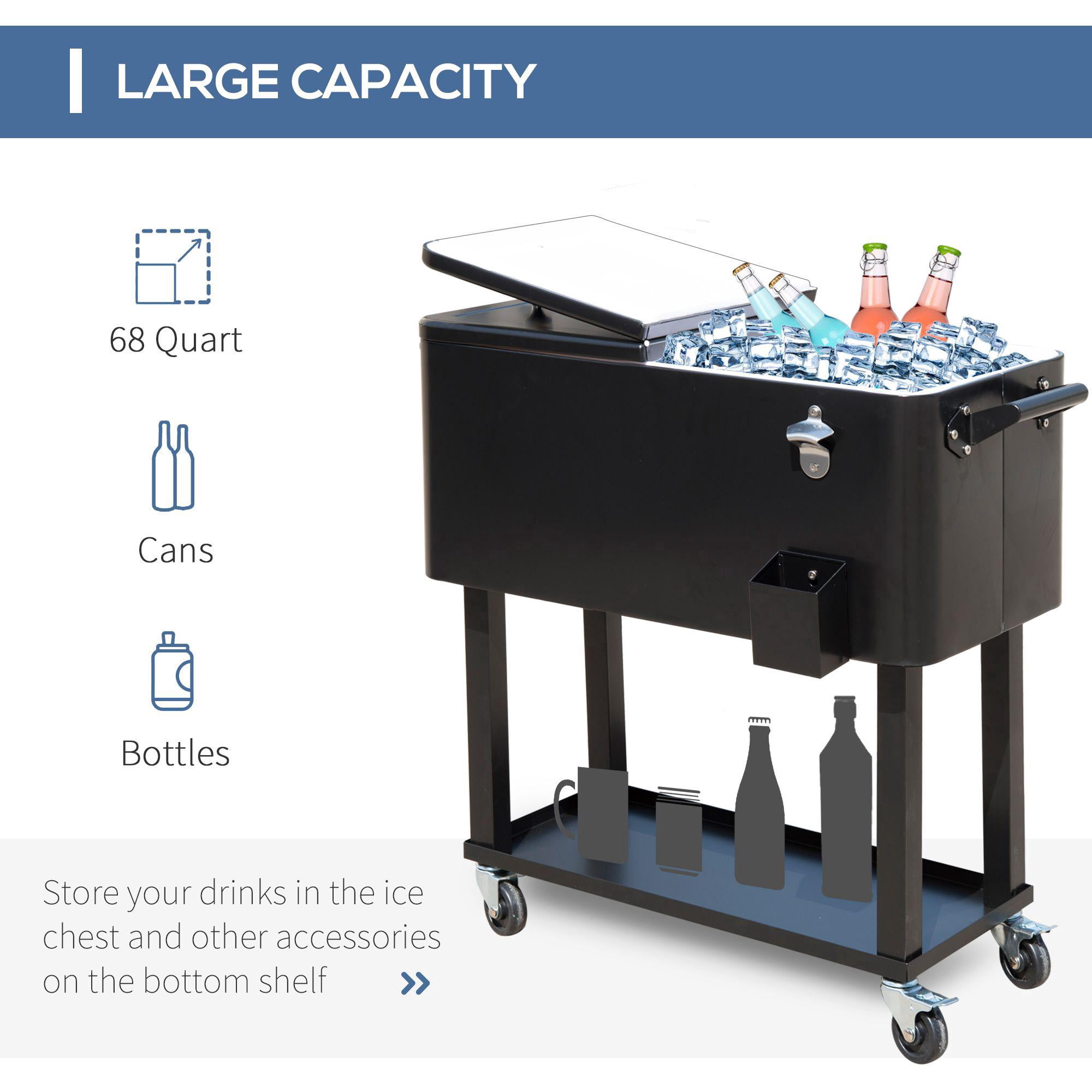 80 Quart Rolling Ice Chest Cooler Cart with Wheels Outdoor Party Drink Cooler Stand Up Black