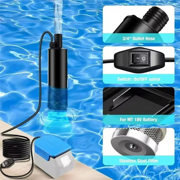 QHUDLV Cordless Submersible Water Pump,Fits 20V/60V Batteries,Portable 635 GPH Transfer