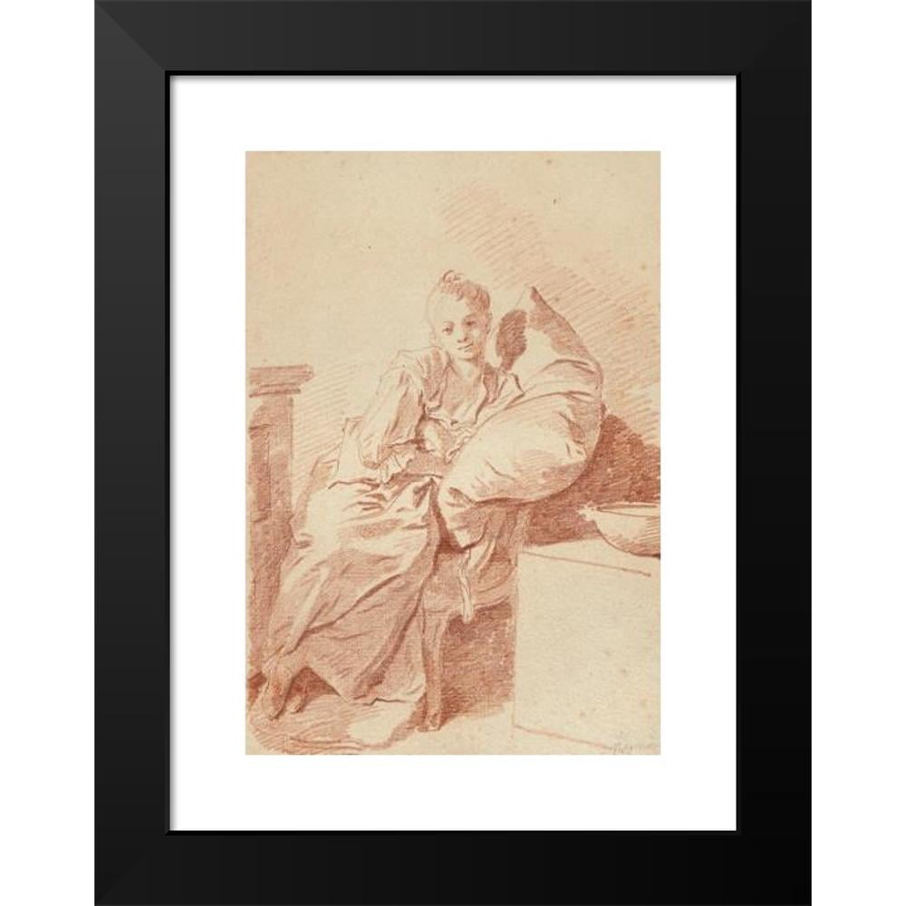 Jean-Honoré Fragonard 11x14 Black Modern Framed Museum Art Print Titled - A Young Girl Seated in an Interior, Leaning Against a Pillow (‘La Jeune Malade’)