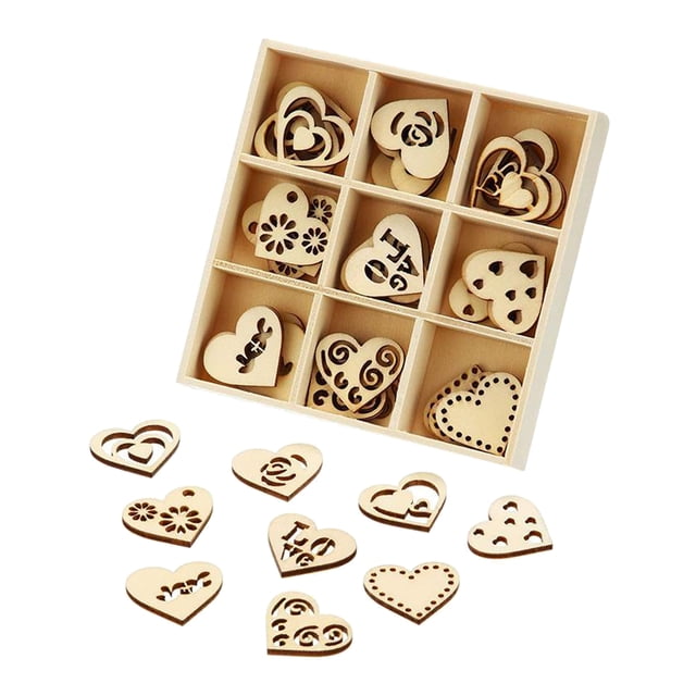 45 Piezas Adornos De madera Sunnimix Con Bandeja De Almacenamiento Manualidades Con Adornos De Corazones