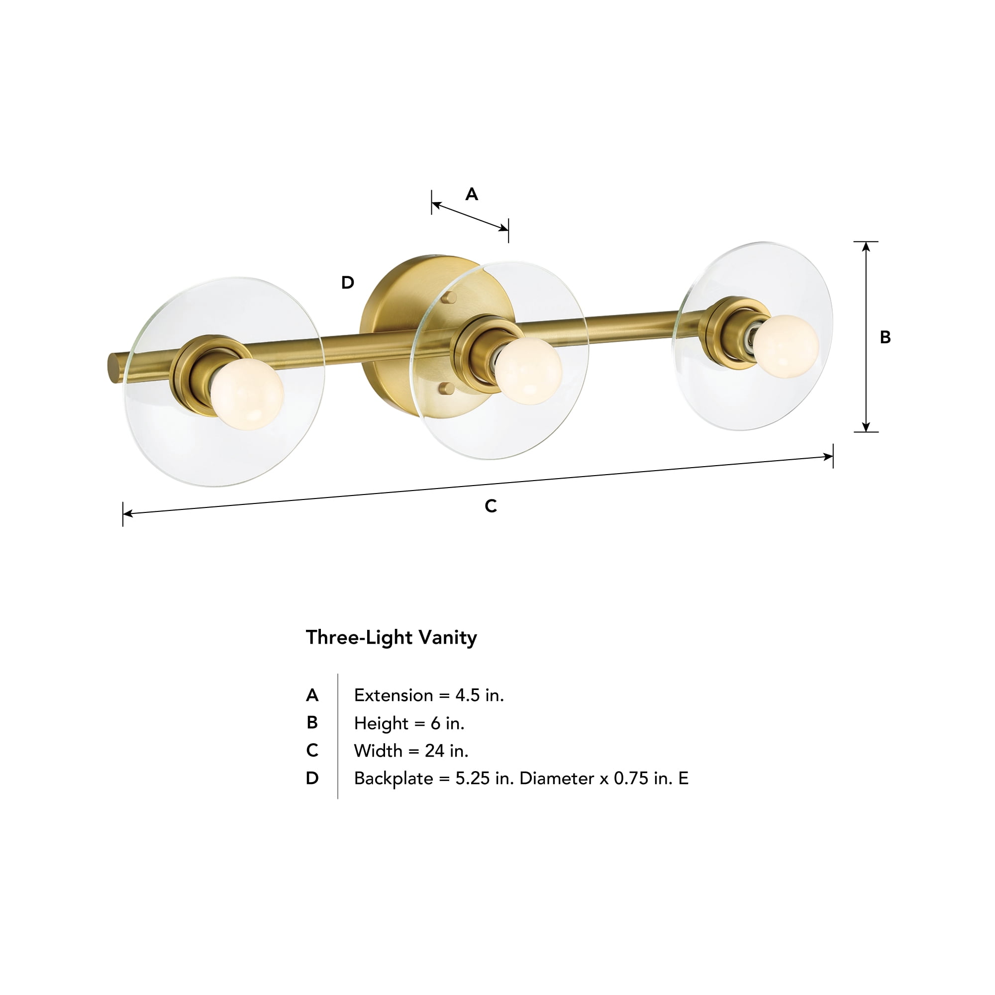 Designers Fountain Litto 24 inch 3-Light Brushed Gold Modern Bathroom Vanity Light Fixture with Clear Glass Shades, D294C-3B-BG