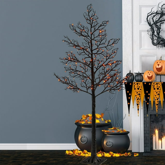 1.82 m (6 ft.) LED Black Glitter Twig Tree