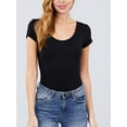 thumbnail image 3 of Women's Basic Short Sleeve Scoop Neck Stretchy Jersey Top Bodysuit, 3 of 5