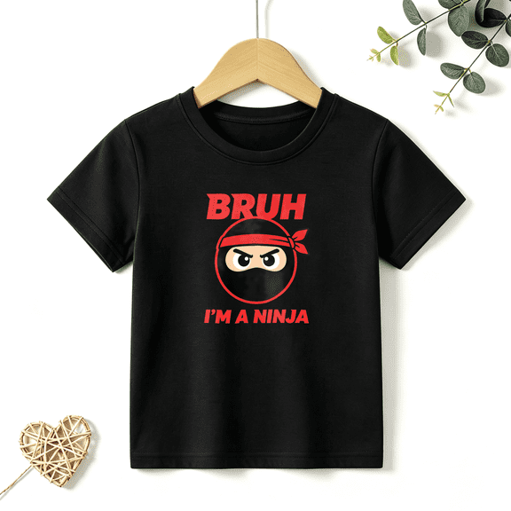 Boys Graphic T Shirt Bruh I'm A Ninja Short Sleeve Kids Tees Cool Martial Arts 100% Cotton Soft Child Tops 4-13Y