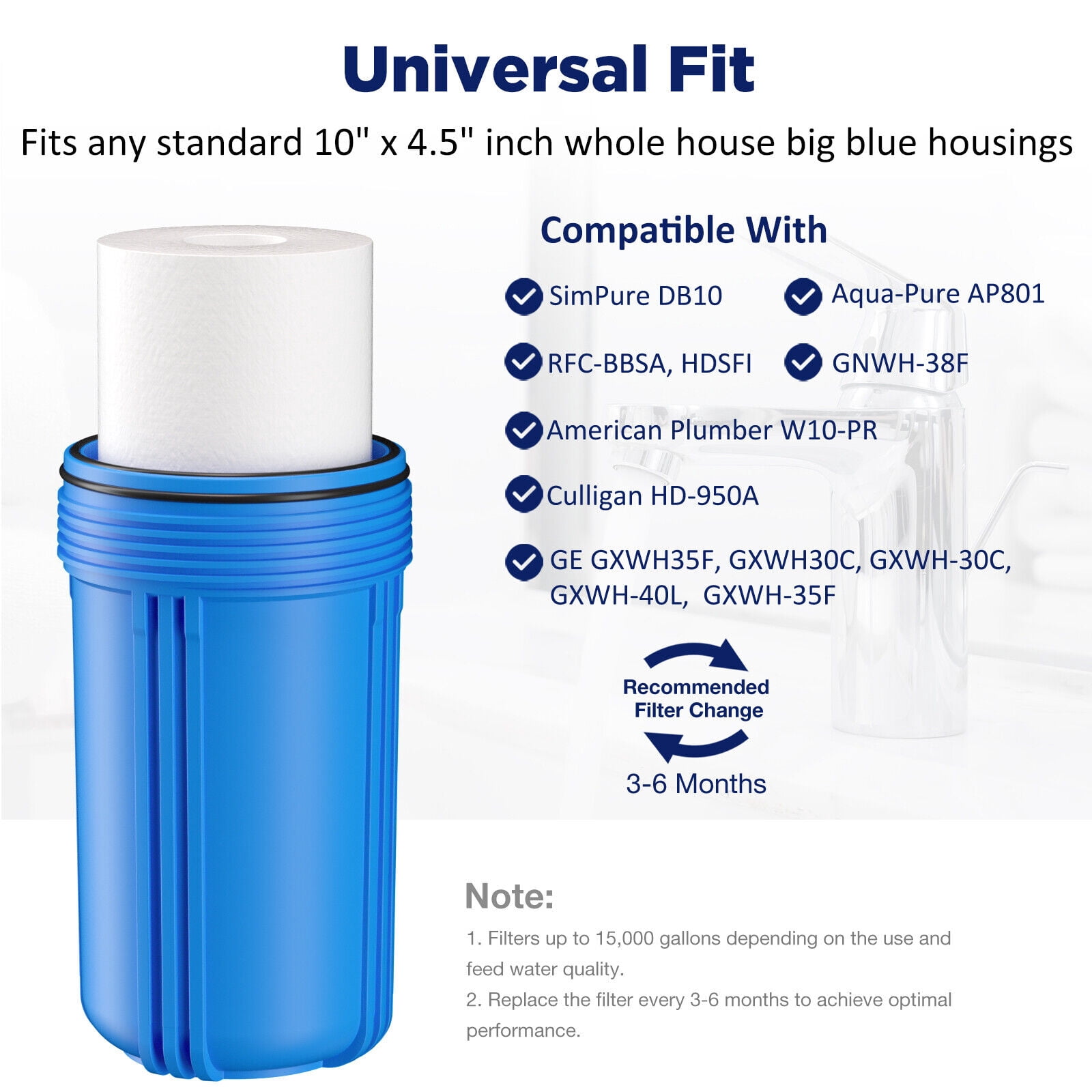 Membrane Solutions Whole House Water Filter Replacement Cartridge Universal Filter Reduces Sediment, Dirt, Rust and Particles, 10x2.5in,5Micron, 6Pack