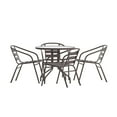 thumbnail image 2 of BizChair 31.5'' Round Glass Top Metal Table with 4 Bronze Aluminum Slat Stack Chairs, 2 of 13