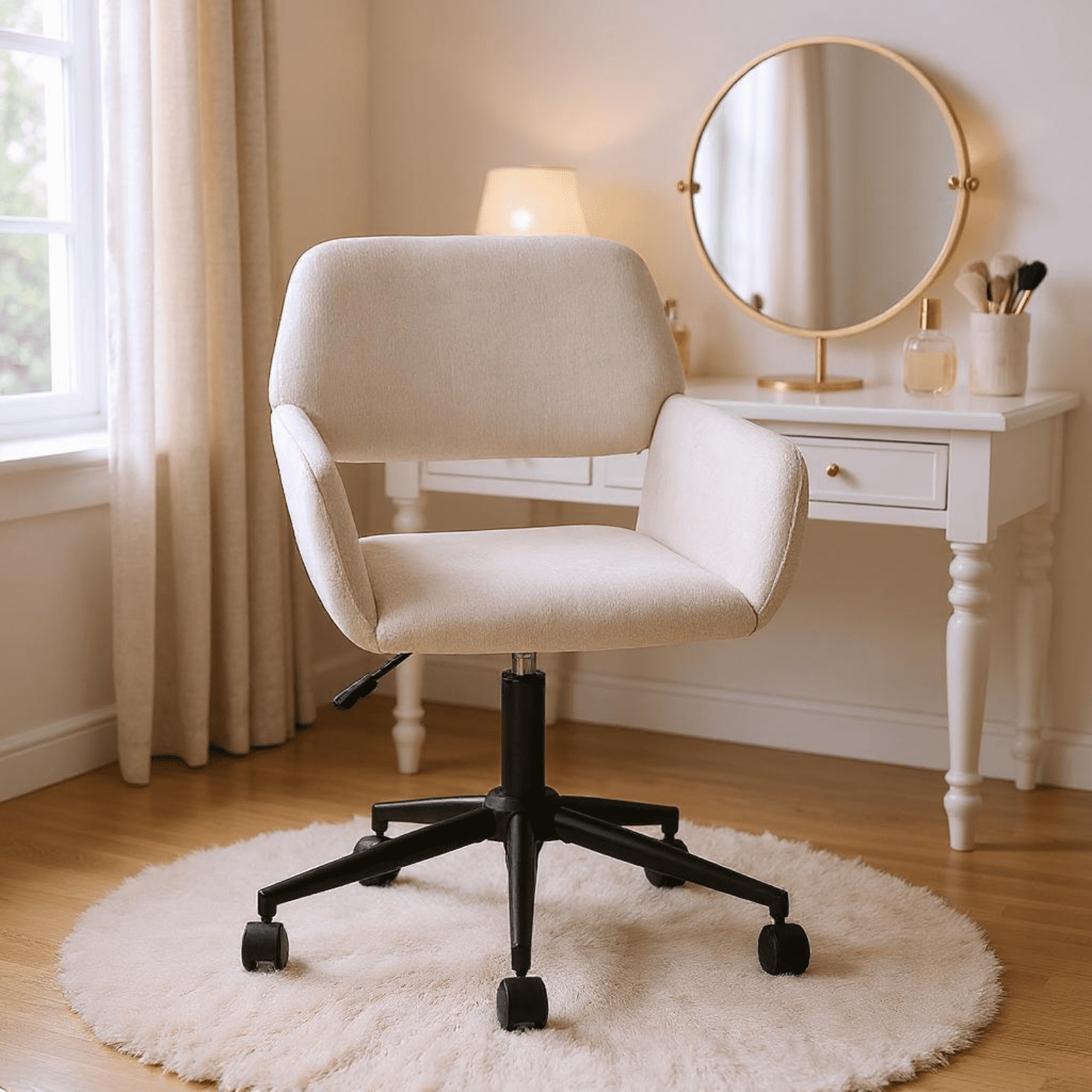 Homy Casa Accent Swivel Chair with Ergonomic Backrest, Upholstered Seat, Beige Chenille Fabric