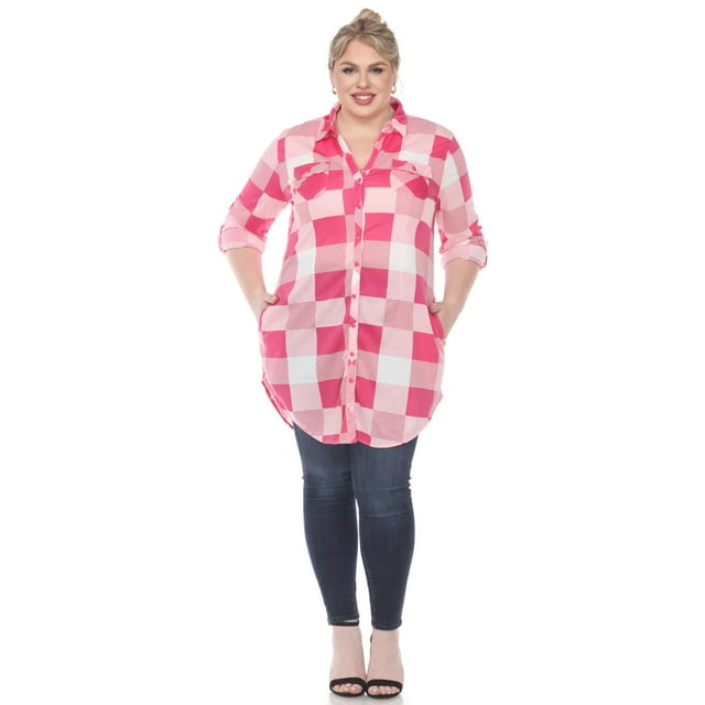 White Mark Chemise Tunique à Carreaux Buffalo pour Femme à Manches 3/4